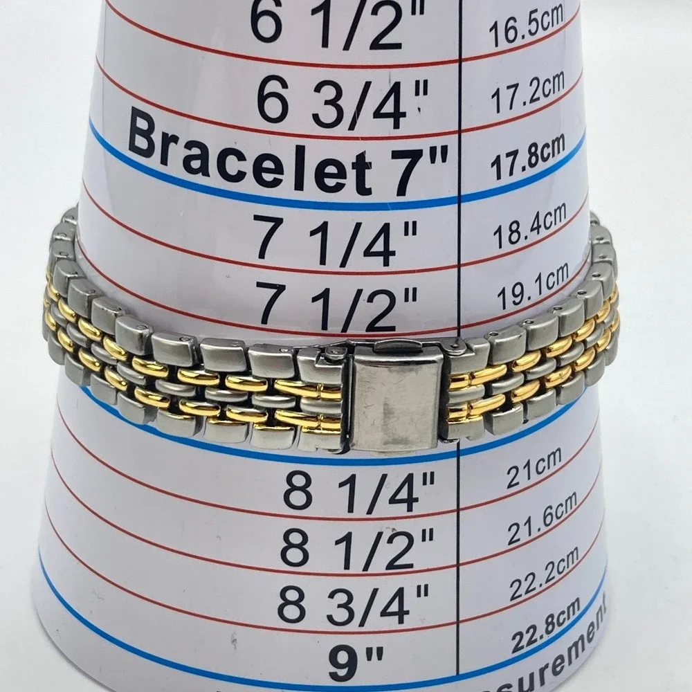 Geneva Women's Watch 24mm Gold Silver Two Tone Black Dial New Battery 7.75